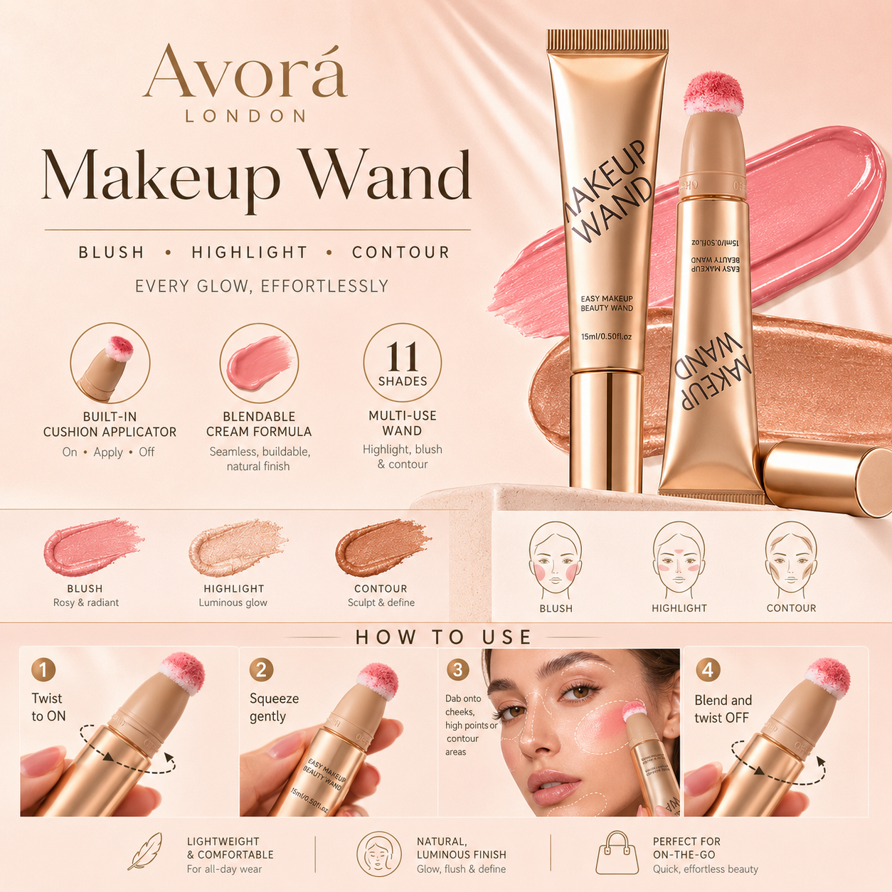 GlowWand™ — 3-in-1 Cream Blush, Contour & Highlighter